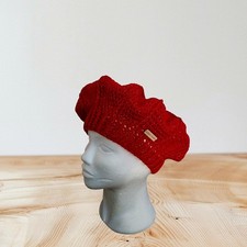 Béret hiver femme rouge pailleté tu  Neuf  Fait Main