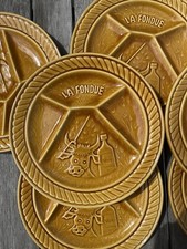 6 Assiettes compartimentées Faïence Sarreguemines pour fondue raclette Vintage70