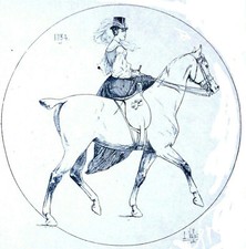 EQUITATION :  Jeune femme montant en amazone en 1834 - Gravure 19e Grand Format