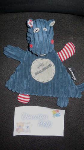 Doudou plat hippopotame bleu - doudou,