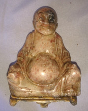 ANCIENNE STATUETTE FIGURINE BOUDDHA LOHAN CHINE 19 siecles EN PIERRE DE LARD