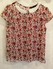 Blouse rouge voile polyester faux col T36 Trafaluc Zara (2203201)