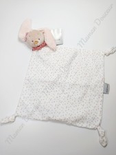 Doudou Plat/Mouchoir Lange Sasha Et Pauline Lapin Blanc Beige Noeud Rose  Nattou