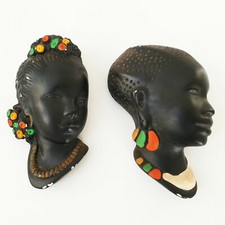 ENSEMBLE DE 2 DECORATIONS MURALES PLATRE AFRICAIN 1950 VINTAGE ROCKABILLY 50S