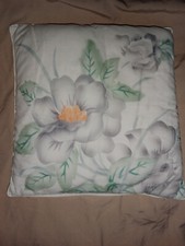 Coussin décoratif vintage Lestra blanc avec fleurs grises