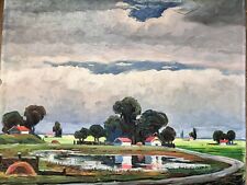 ELEMER VAGH WEINMANN HUILE SUR PANNEAU PAYSAGE RURAL 55x46 MAGYAR FESTO