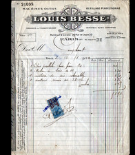 PARIS (XI°) MACHINES OUTILS & OUTILLAGE "Louis BESSE" Facture en 1924