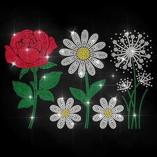Autocollant Thermocollant en Strass Motif Marguerite Rose Pissenlit Fleur Tra...