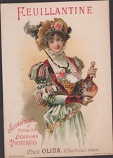 CHROMO ANCIEN PUBLICITAIRE ALCOOL FEUILLANTINE LIQUEURS OLIDA- à PARIS  