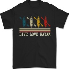 Live Love Kayak Design Rétro T-Shirt Pour Hommes 100% Coton