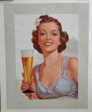 Affiche originale ancienne pub Bière - Albert Fisher femme souriante - USA/RS325