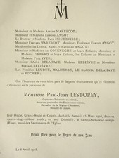 LESTOREY Marescot Angot Houdeville FAIRE PART Yver Leudet Goyeneche Gerard 1905