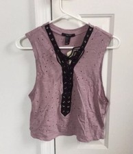 Distressed Lace Up Lavender Top