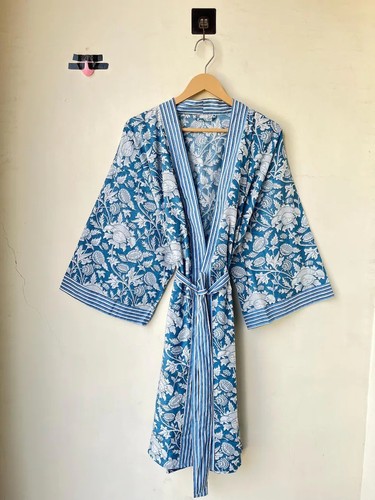 Robe kimono florale - florale, bleue