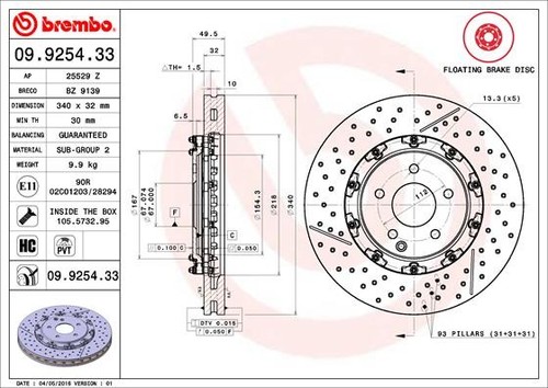 Brembo 9254 brake - 09.9254.33, disc