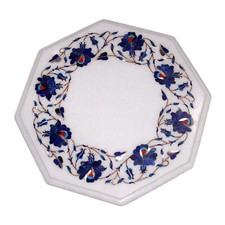 15 " Marbre Table Top Handmade Lapis Demi-Précieuses Pierres Floral Travail