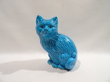 STATUE ANIMALIERE CHAT CERAMIQUE BLEUE CAT STATUE KATZEN STATUE