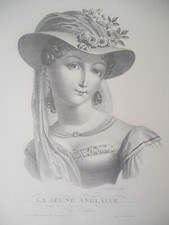 Lithographie ancienne - La Jeune Anglaise de Londres