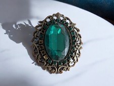 Bijoux Fantaisie- Broche Vintage Style Victorien Verte (Pierres Manquantes)