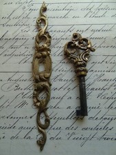 French 1 brass vintage key  - cover plate cabinet door any projects #2