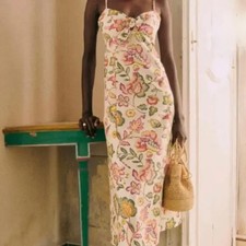 Sezane Chiaretta Midi Dress - Linen Cotton Blend - Tie Front - Size 44