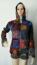 FJ COTTON FLEECE JACKET NEPAL : Handmade Ribs Floral Hippie Bohemian Coat M 