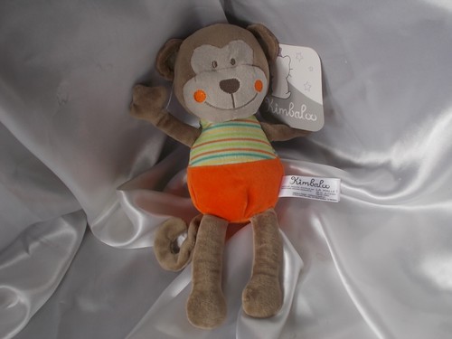 Doudou singe marron orange - singe, marron,