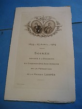 PROGRAMME "SOIREE 50EME ANNIVERSAIRE MAISON LESPES" 1909Illustré BARTET BONNAUD