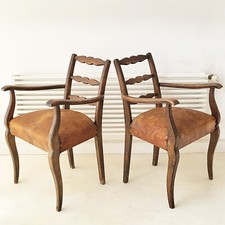 SUPERBE PAIRE DE FAUTEUILS VINTAGE ANCIENS 1940 1950 EN CUIR & CHENE 40S 50S