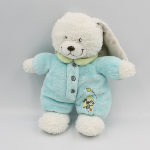 Doudou lapin blanc bleu vert