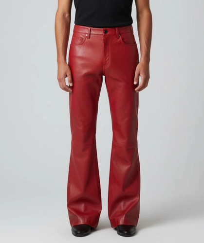 Pantalon cuir évasé rouge - pantalon,