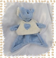 Doudou Peluche Plat Eléphant Bleu Haut Ecru Coeur Bleu Maxita