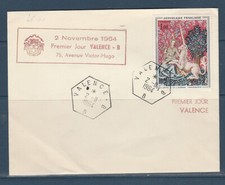 enveloppe 1er jour tableau tapisserie la dame a la Licorne cachet Valence B 1964