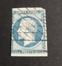 FRANCE TIMBRE YVERT  N°15 NAPOLEON BLEU OBL grille s fin  TB COTE 300€