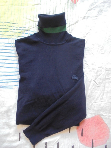 Pull col roulé laine bleu