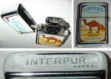 Rare briquet tempête à essence INTERPUR, Pub Camel, cigarettes tabac