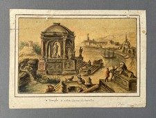 Temple à Notre Dame de Lorette, Aquarelle de voyage, Dessin ancien, XIXe