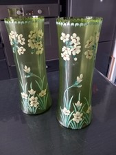 Paire De Vase Legras Emaille Fleurs De Bleuets