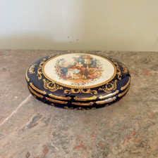 Ancien Boîte Bijoux Porcelaine Bleu Cobalt Doré Fragonard Ovale FRAZARTE Classic