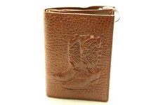 Portefeuille marron en cuir véritable avec motif "Bottes Cowboy" - 13x9cm - NEUF