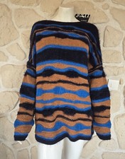 Pull bleu et marron avec laine