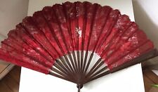Ancien grand Eventail en dentelle soie décor peint ange