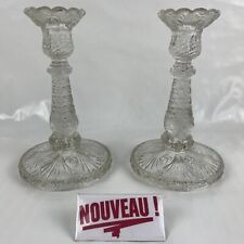 ➜PAIRE DE BOUGEOIRS/CHANDELIERS EN VERRE moulé pressé vintage art déco nouveau
