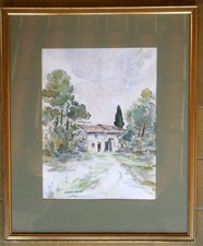 tableau aquarelle de Jean Falcucci (1931-2017): cabanon à la Garde Freinet