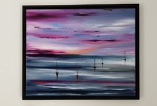 Tableau peinture toile œuvre d'art originale signée bateaux voiliers