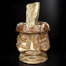 Mortier pilon en pierre? marbre? ancien vintage sculpté visage d’homme