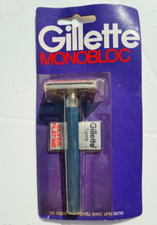 Pack Rasoir GILLETTE MONOBLOC + lame Silver Platine Razor Vintage G1000 ENGLAND