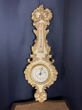 Baromètre-thermomètre en bois sculpté et doré, style Louis XV