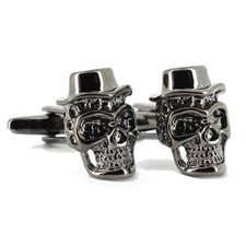 Tony & Paul. Boutons de manchette. tête de mort Blackhat, Acier rhodié. Gris arg