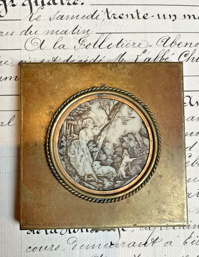 Ancien poudrier laiton - ancien, &